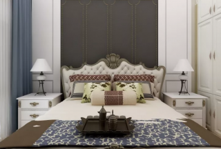 意城晶华135平欧式风格卧室床头背景墙设计效果图