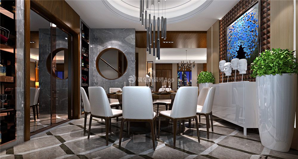 300平方现代风格别墅餐厅餐桌椅摆放设计效果图片