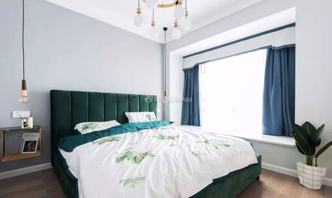 115平米北欧风格卧室绿色床装修效果图片大全
