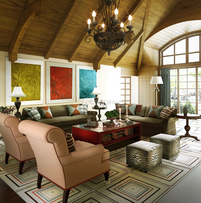 400平米美式风格别墅客厅沙发装修效果图片
