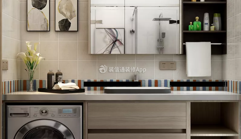 现代简约风格家庭洗衣房收纳柜设计效果图