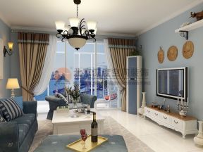 富贵家园120平地中海风格客厅电视墙壁纸设计效果图