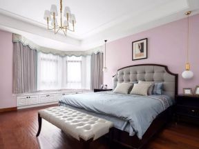 粉色背景墙 2020美式风格卧室布置效果图