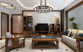阳关揽胜139平中式风格客厅实木茶几装修设计效果图