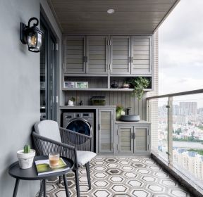 160平米家庭装修休闲阳台洗衣机柜设计图片-每日推荐