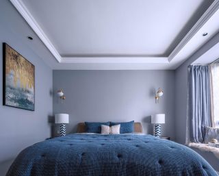 160平米欧式风格家庭卧室背景墙壁灯效果图