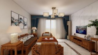 98平中式风格房屋客厅实木家具沙发装修设计图