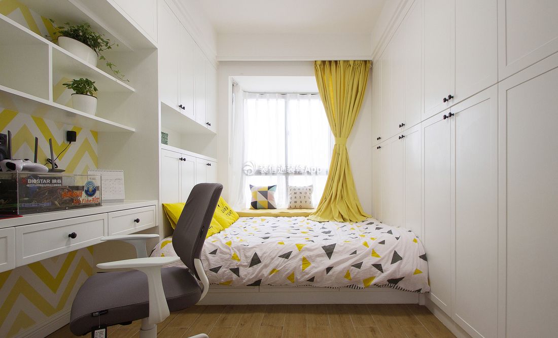 80平欧式风格房屋卧室书房一体装潢设计图欣赏