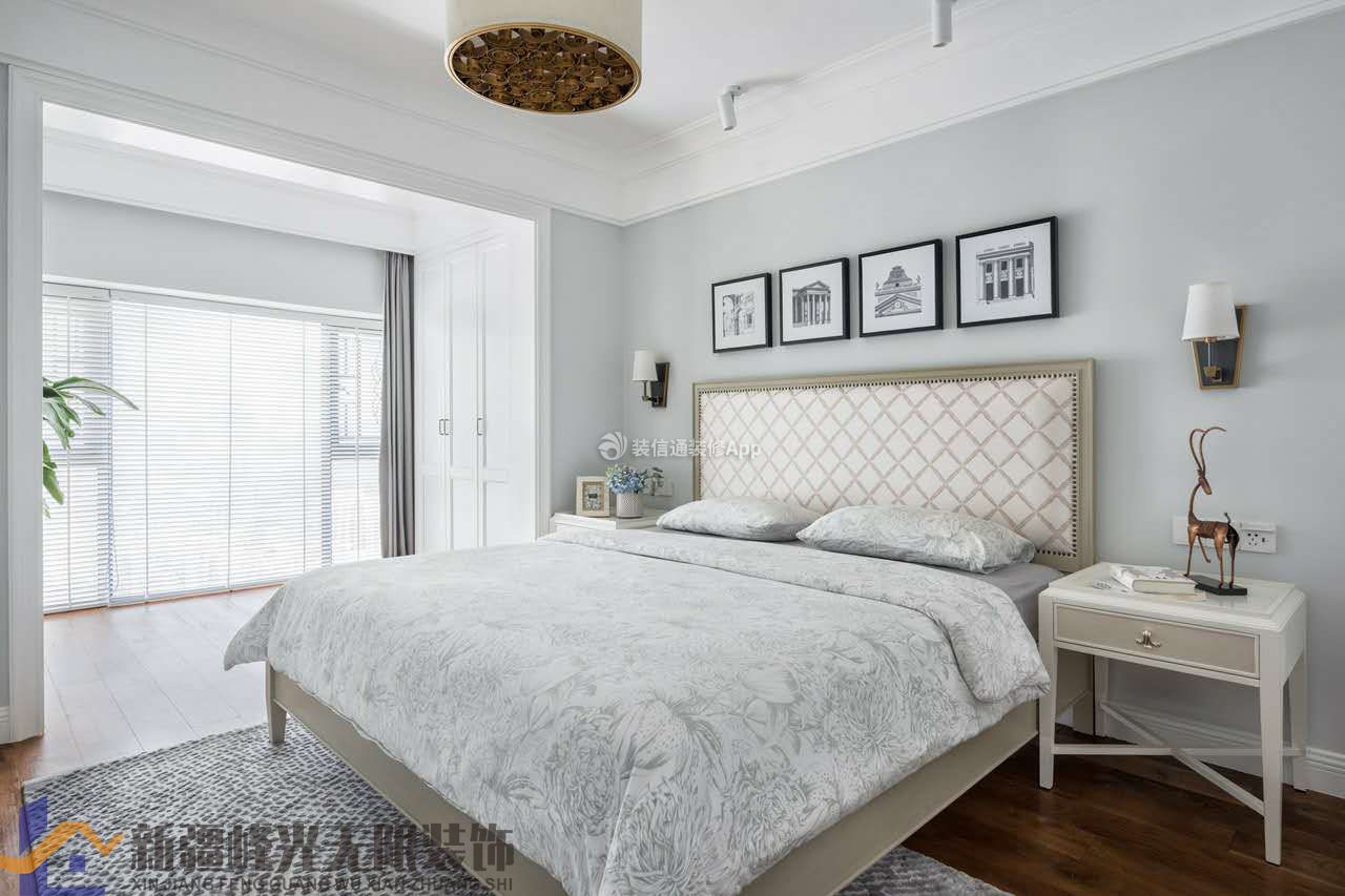 汉唐天下美式风格卧室床头背景墙壁灯装潢设计效果图