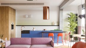 80平房屋室内开放式厨房橱柜颜色搭配设计图