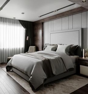 80平简欧风格房屋卧室床头装潢设计图片