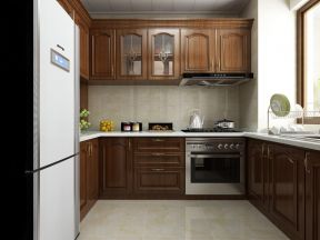 爱达九溪93平美式风格厨房实木橱柜吊柜设计图片