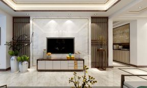 霞光府170平新中式风格客厅电视背景墙设计效果图