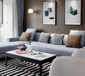 万科城混搭风格新房客厅布艺沙发设计效果图