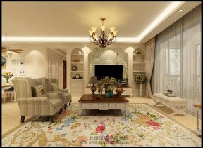 江与城156平田园风格客厅地毯装饰设计效果图