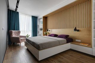 80平房屋欧式风格卧室床头木背景墙设计图