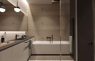 140平米三室二厅卫生间浴缸摆放设计效果图