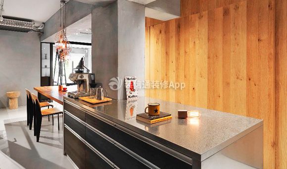 万科城109㎡工业风格厨房吧台设计装修图片