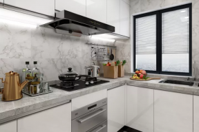 鹿鸣苑现代风格家庭厨房白色橱柜设计效果图片