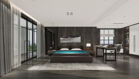 金鸡湖花园420平现代风格别墅卧室带书桌设计效果图