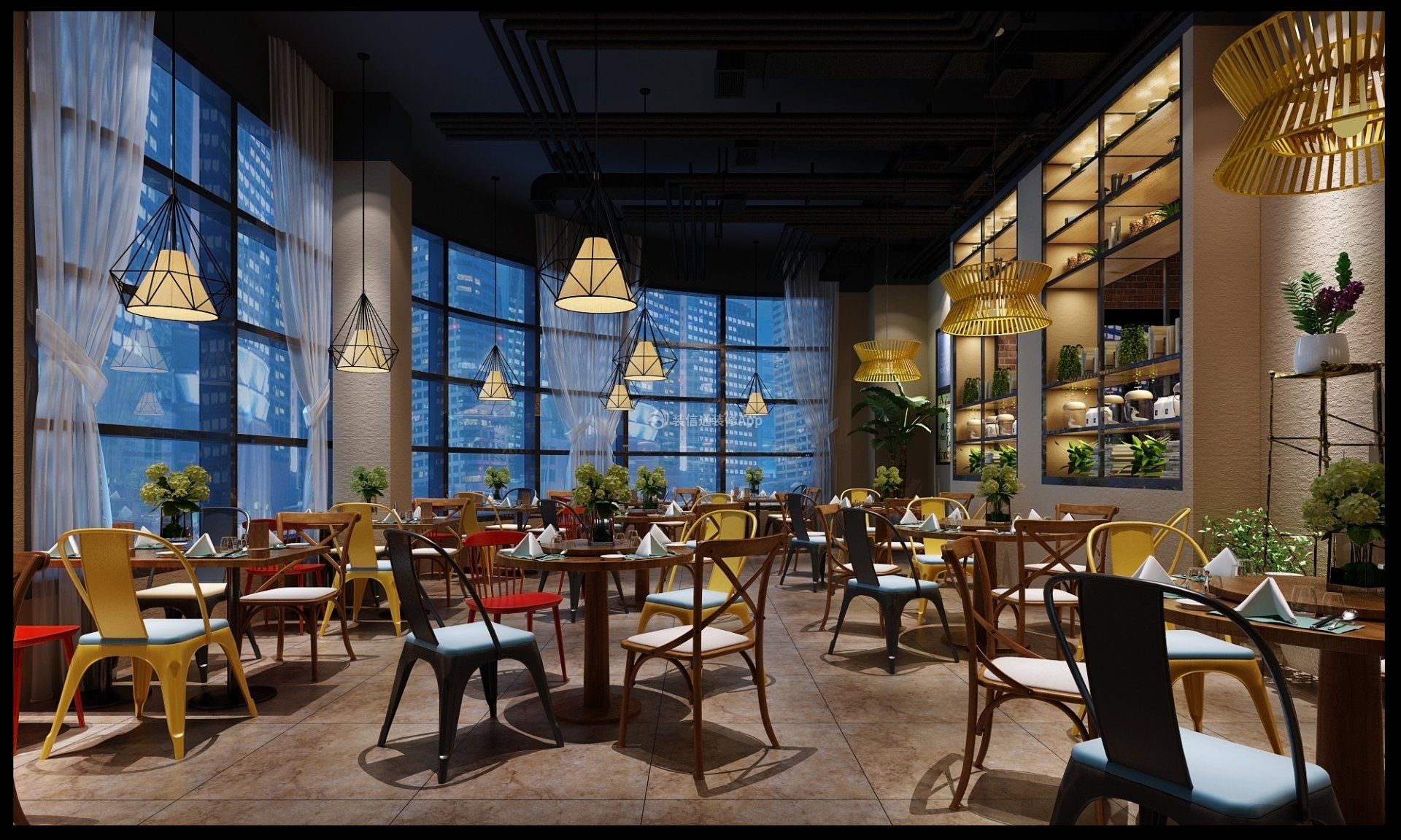 160平东南亚风格饭店餐厅吊灯设计效果图片