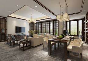 万科悦湾新中式125平三居室客餐厅装修案例