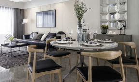 保利天悦107平现代风格餐厅圆形餐桌设计图片
