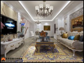 联发欣悦欧式风格复式楼客厅地毯装修装饰图片