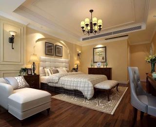 186平美式风格主卧室床头背景墙壁灯设计图片