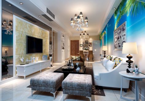 长虹国际城98平米两居室现代风格装修效果图