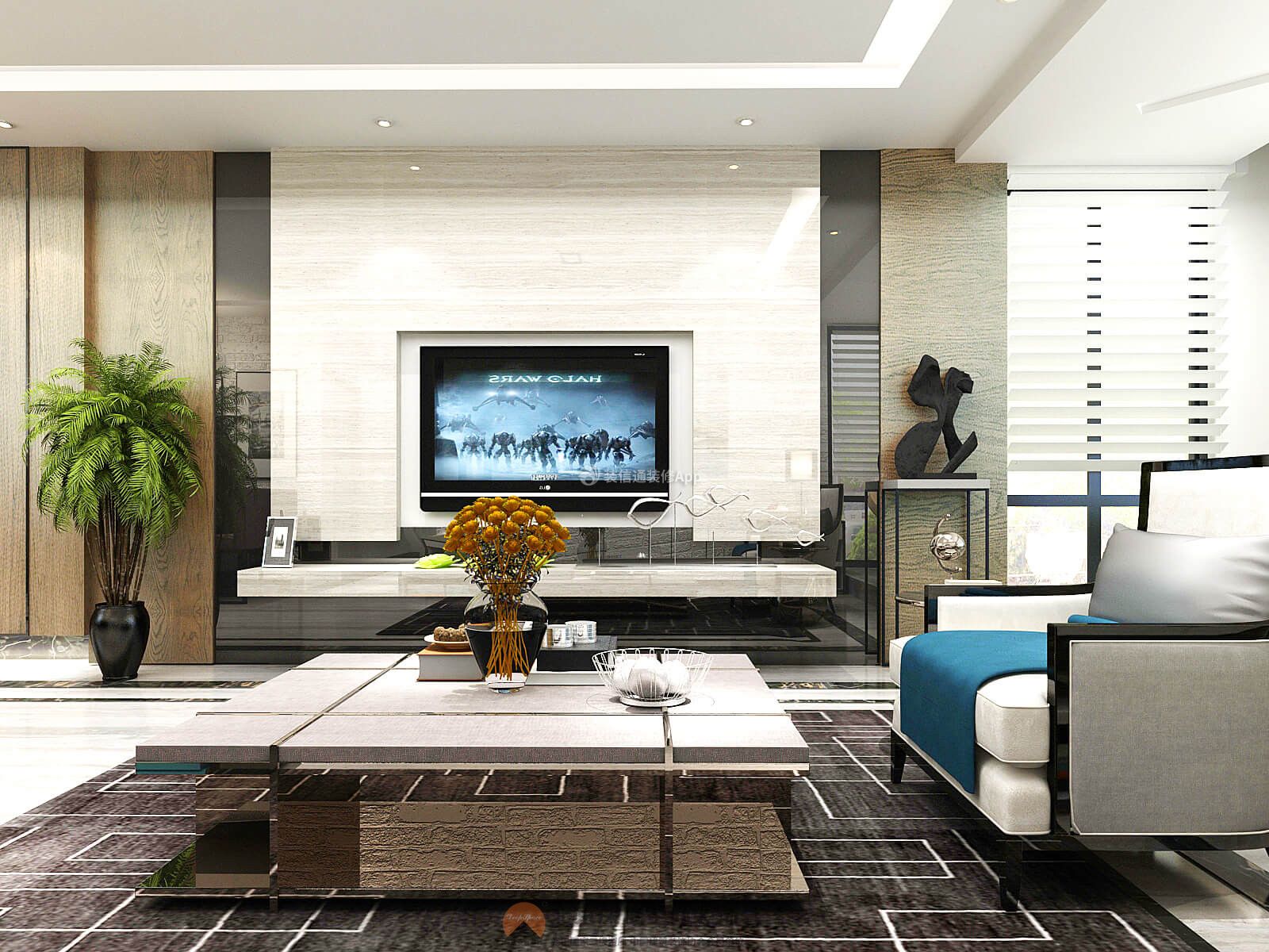 滟澜山94平现代风格客厅电视墙设计效果图大全