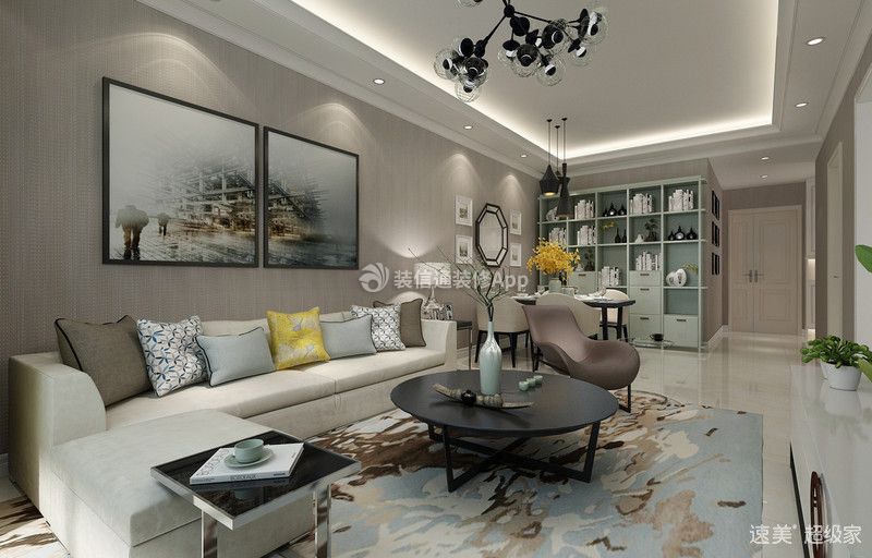 香槟国际现代简约93平二居室客厅装修案例