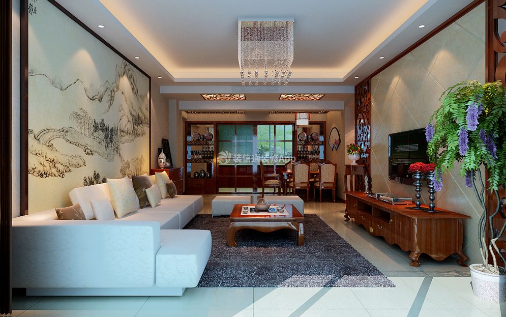 桃源小区170平米四居室中式风格客厅装修设计效果图