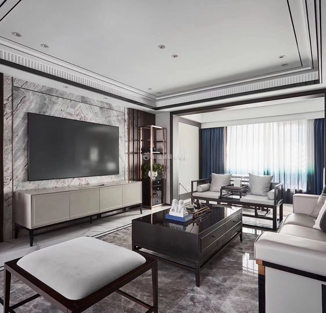 新世界190平跃层新中式风格客厅电视柜装修设计
