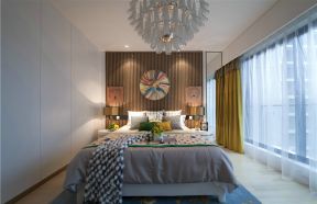 保利紫薇花语两居79平混搭风格卧室木质背景墙效果图片