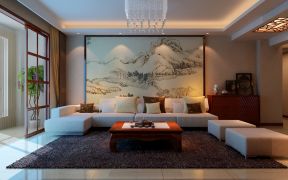 桃源小区170平米四居室中式风格沙发背景墙装修设计效果图