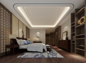 扬州水晶城新中式300平别墅卧室装修案例