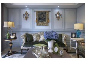 2020法式风格客厅沙发背景墙装饰画效果图 2020法式风格客厅沙发茶几图片