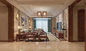 雅居乐滨江国际新中式220平大平层客厅装修案例