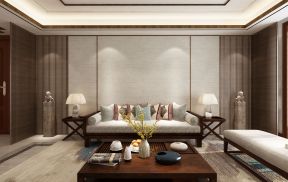 天马相城200平米三居室中式风格沙发背景墙装修设计效果图
