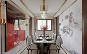 金辉世界城145平新中式餐厅背景墙设计效果图