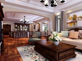 玲珑台220平米美式风格别墅客厅装修设计效果图
