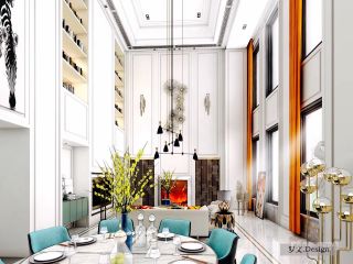 东城国际现代轻奢风格别墅餐厅装修效果图