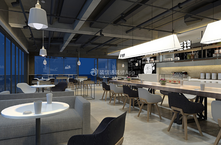 现代工业风200平米茶饮餐厅吧台装修效果图