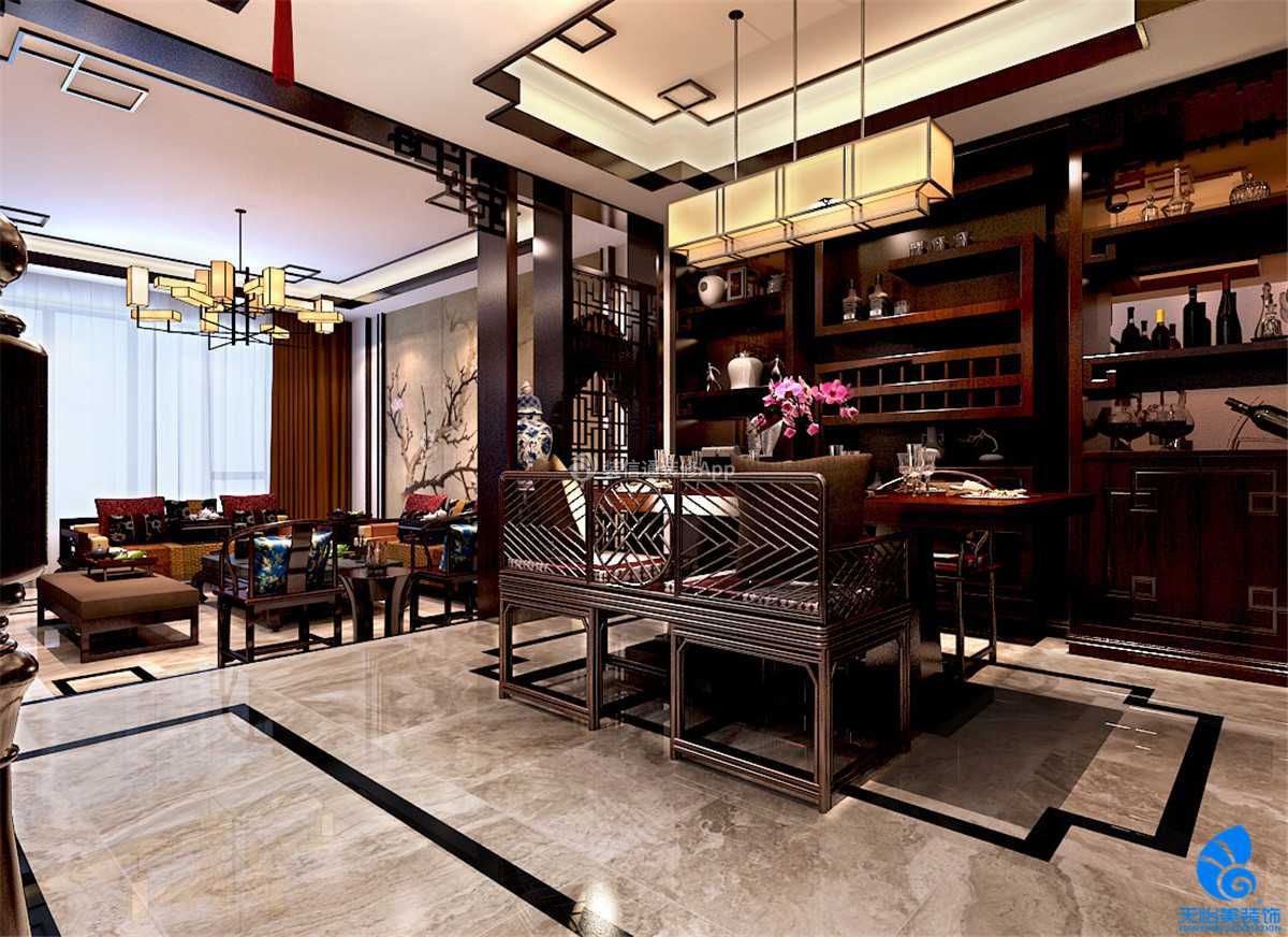 新中式风格460平米别墅餐厅装修效果图片大全