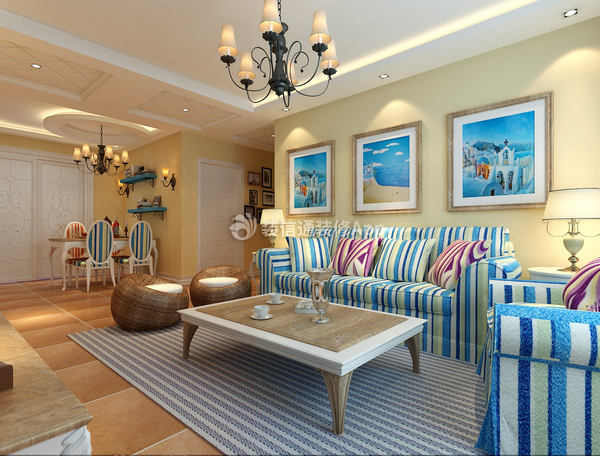 地中海风格73平两居室客厅装修效果图片大全