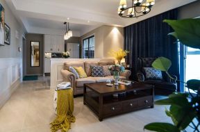 华润翡翠城120平米三居室美式风格客厅沙发装修设计效果图