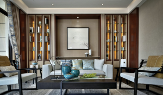 中海80平米三居室中式风格沙发背景墙装修设计效果图