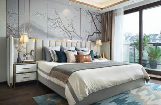108平新中式风格卧室床头背景墙装饰效果图赏析