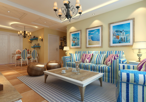 宏景名厦地中海风格73平两居室装修效果图